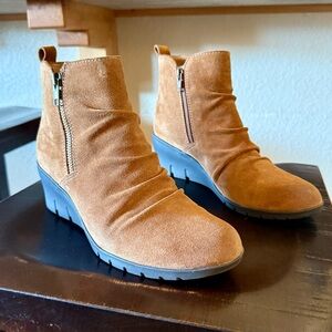 Comfortiva Weatherproof Pillowtop Memory Foam Suede Booties, Brown, Size 9